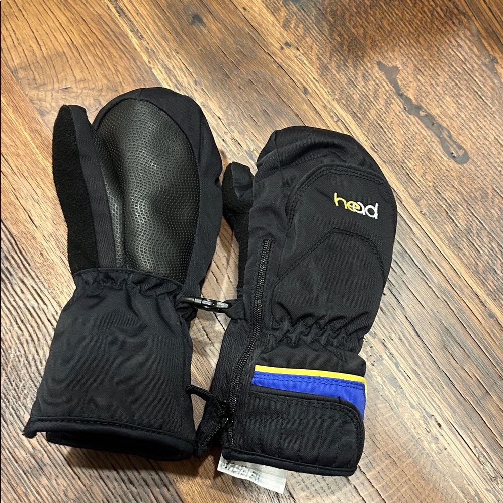 Black Hood Mittens with Blue and Yellow Accents